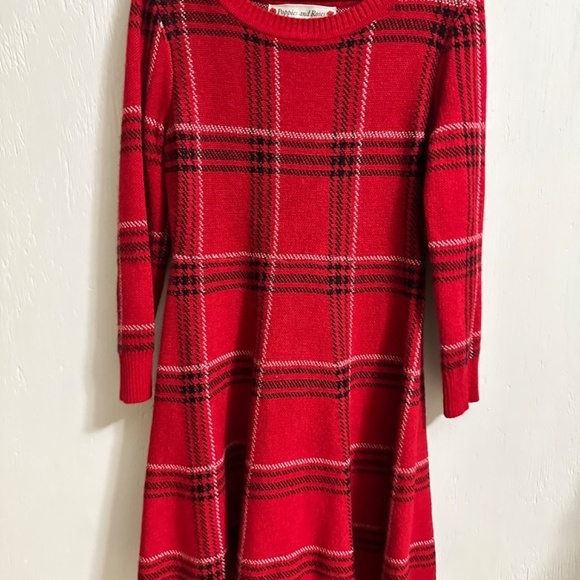 POPPIES AND ROSES Girls 8 Preppy Red Plaid Winter Sweater Dress - Picture 1 of 8